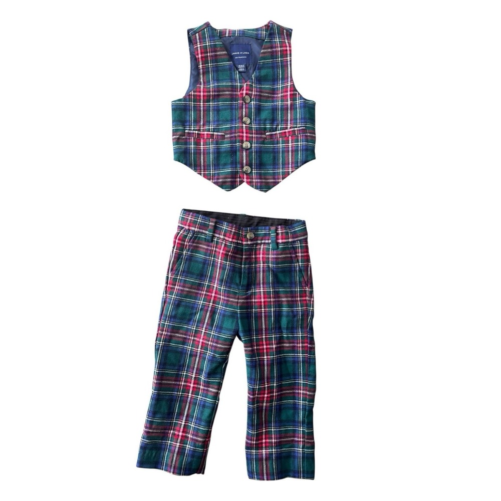 Janie And Jack The Tartan Vest &‎ Dress Pants Holiday Christmas Set 18-24 Month